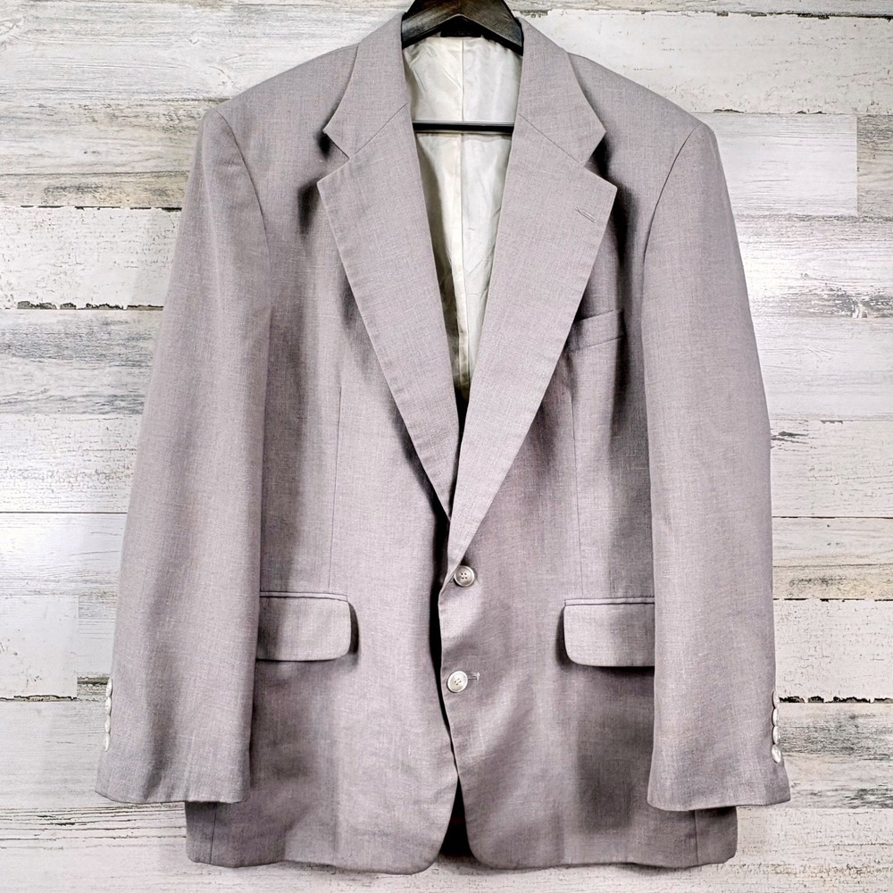 Munsingwear Hopsack Blazer 42R Taupe Linen Blend 2 Button Vintage 80s